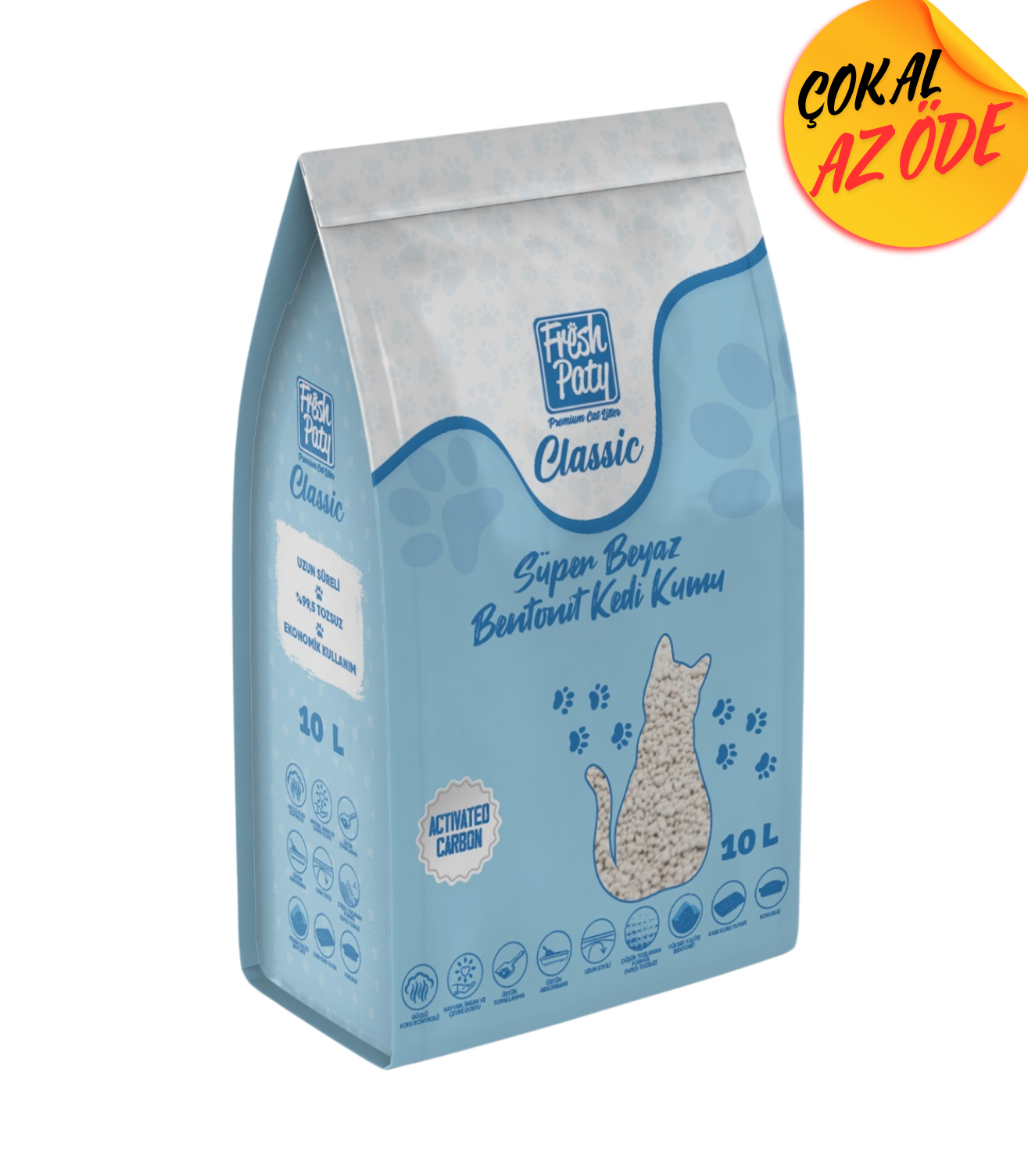 Fresh Paty Classic Aktif Karbonlu Kokusuz Kedi Kumu 10 lt