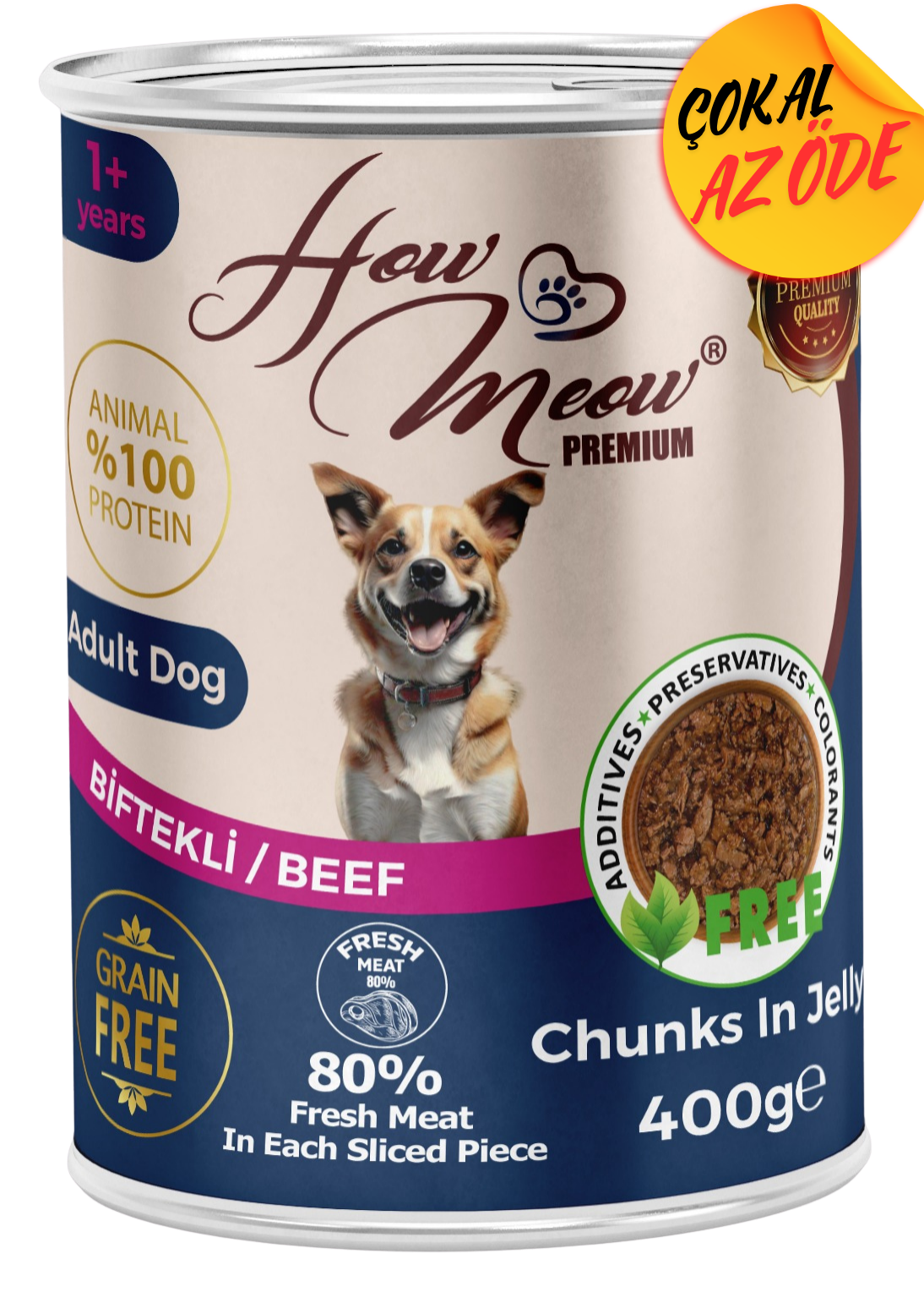 How Meow Parça Biftekli Yetişkin Köpek Konservesi 400 g