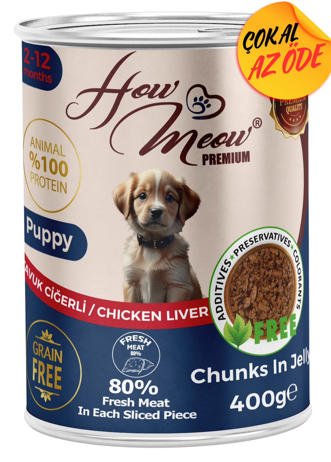 How Meow Parça Tavuk Ciğerli Yavru Köpek Konservesi 400 g