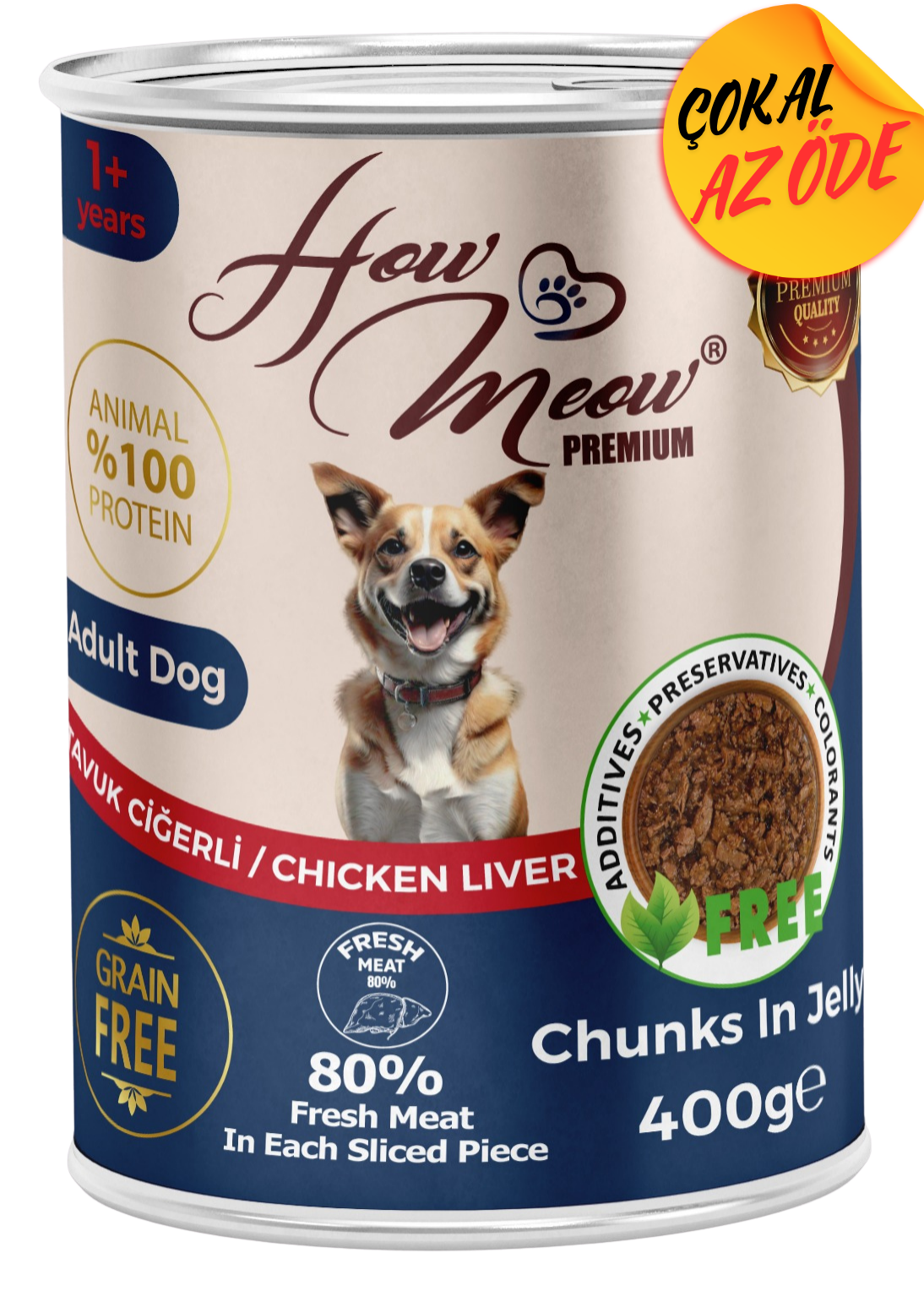 How Meow Parça Tavuk Ciğerli Yetişkin Köpek Konservesi 400 g