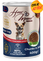How Meow Parça Tavuk Ciğerli Yetişkin Köpek Konservesi 400 g