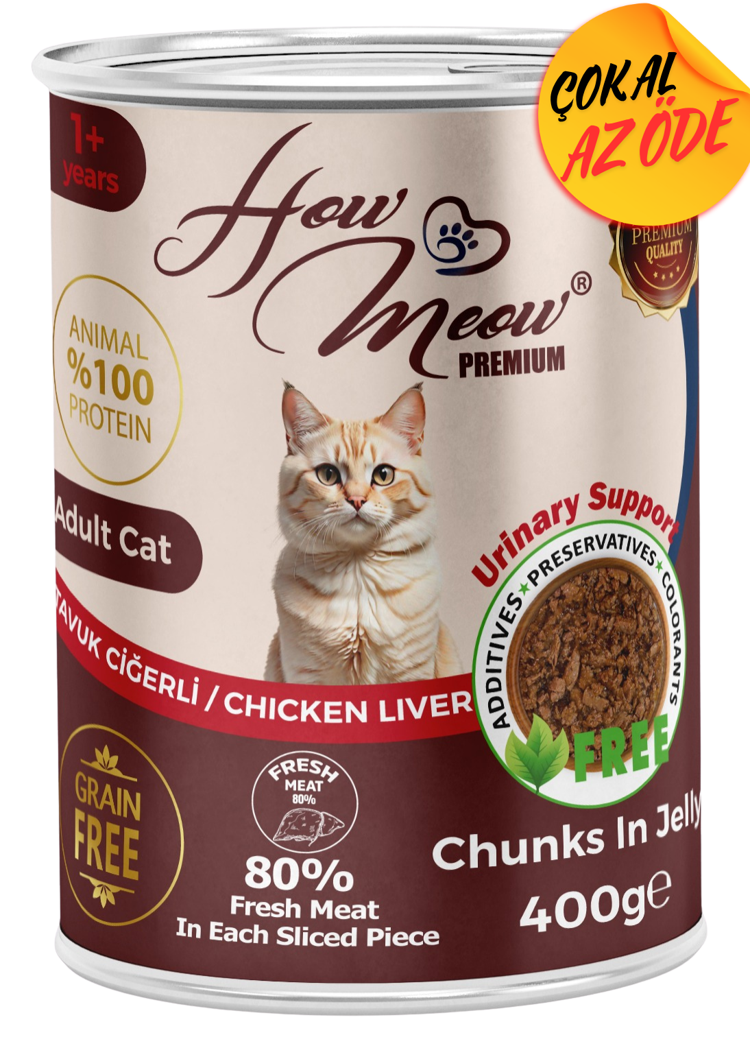 How Meow Parça Tavuk Ciğerli Yetişkin Kedi Konservesi 400 g